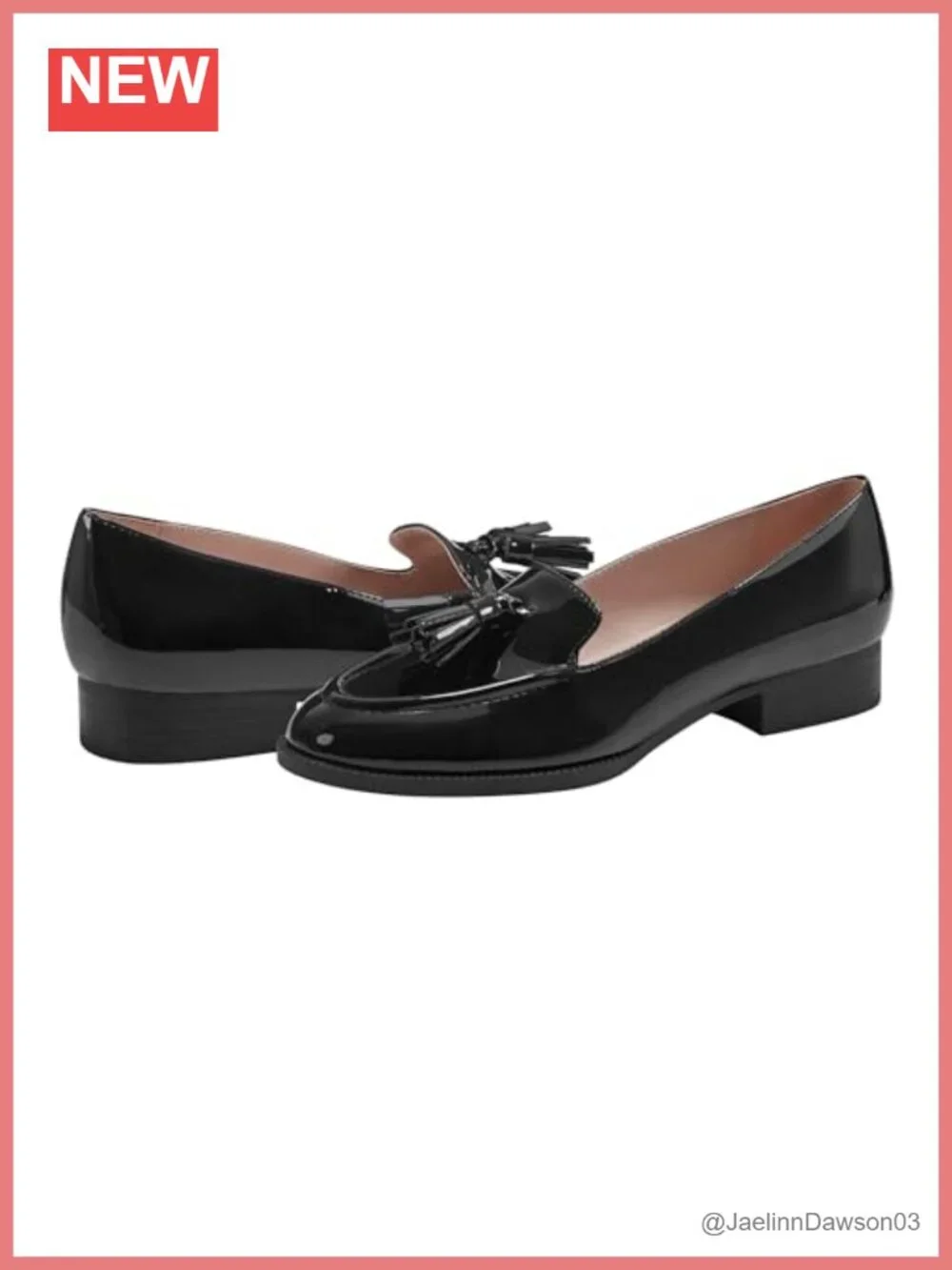 Bandolino Linzer Loafer Slip-On Almond Toe Faux Patent Leather Block Heel Tassel